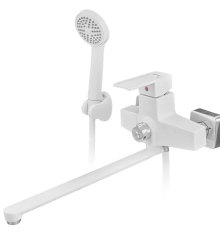 Смеситель для ванной PLAMIX KUBUS-006 EURO SET WHITE (з шлангом, лійкою та кронштейном) (PM0738)