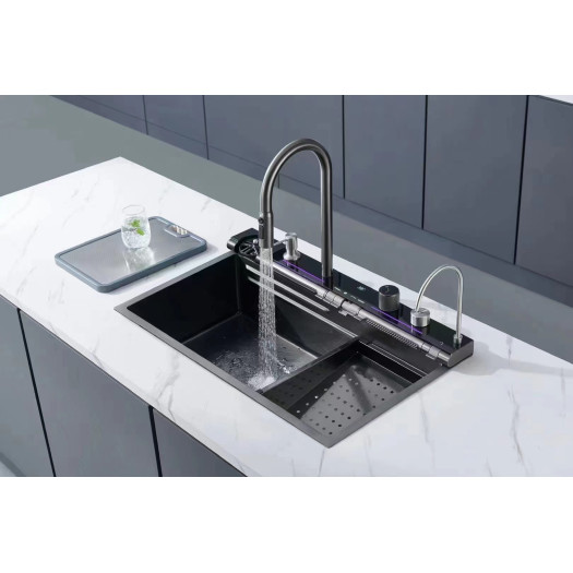 Мойка многофункциональная со встроенным смесителем MIXXUS MH7546-SET-07 DECOR NANO-BLACK из нерж. стали (Цвет графит) (MX9578)
