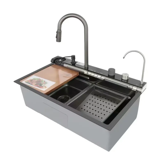 Мойка многофункциональная со встроенным смесителем MIXXUS MH7546-SET-07 DECOR NANO-BLACK из нерж. стали (Цвет графит) (MX9578)
