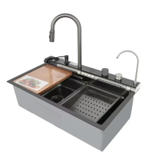 Мойка многофункциональная со встроенным смесителем MIXXUS MH7546-SET-07 DECOR NANO-BLACK из нерж. стали (Цвет графит) (MX9578)