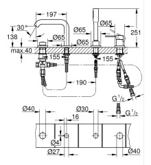 Одноважільний змішувач для ванни Grohe Essence, на 4 отвори (25251001)
