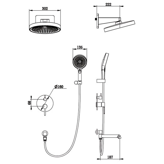 Душевая система встроенная KOER KB-66029-05, 3 функции (Цвет черный) (KR5492)